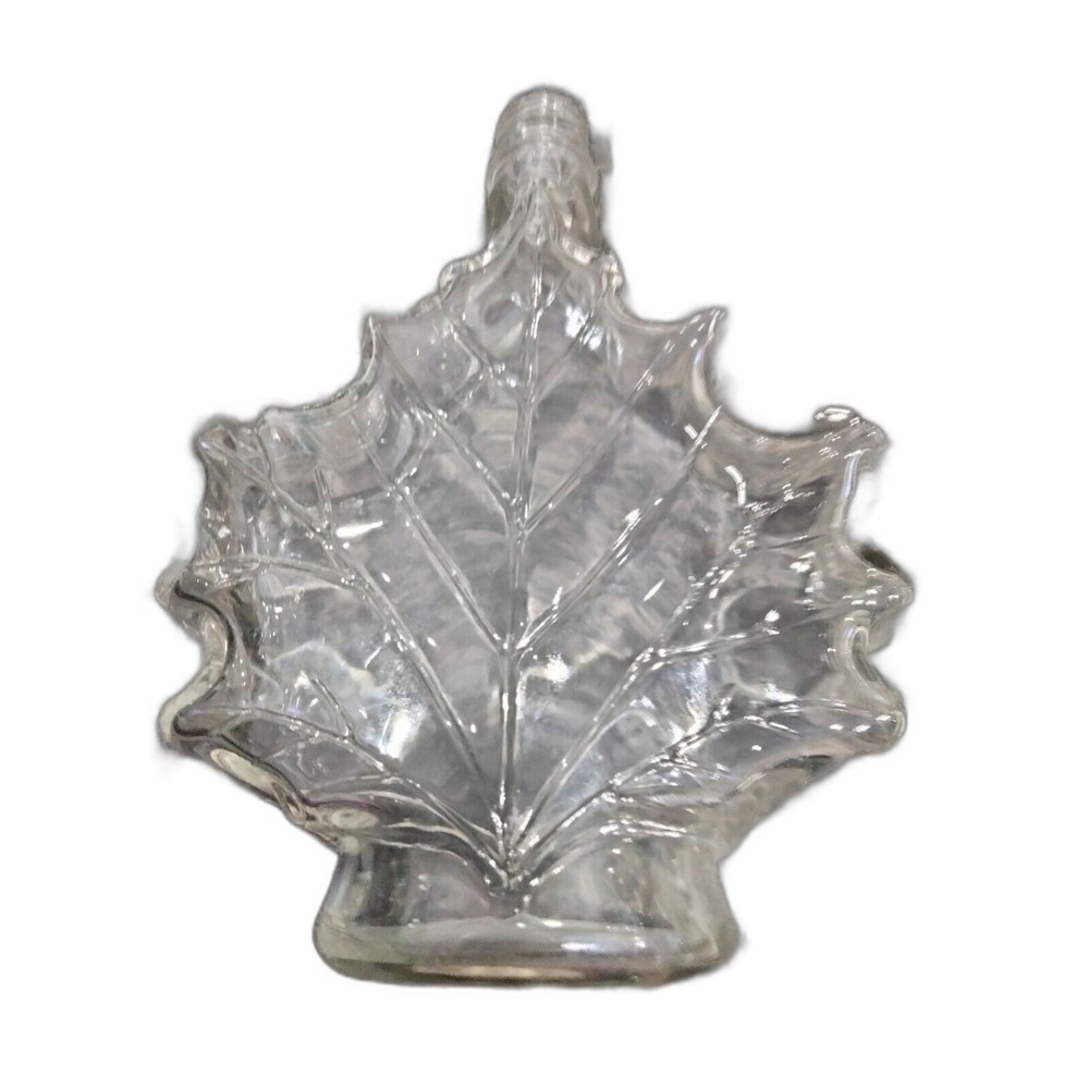 Maple Leaf Shaped Glass Bottle Empty  Maple Syrup Clear  8" Used No Flaws NO CAP